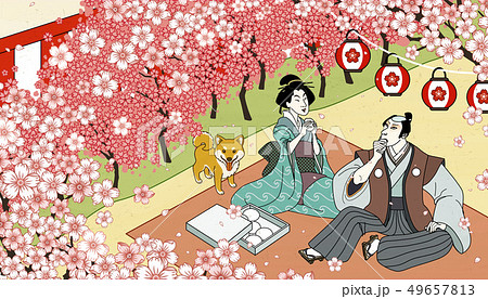 Cherry blossom viewing in ukiyo-e 49657813