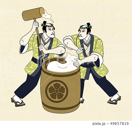 Man pounding mochi in Ukiyo-e style 49657819