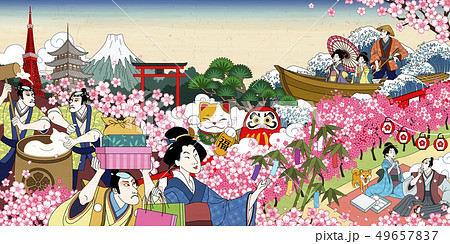 Flower viewing in ukiyo-e style 49657837