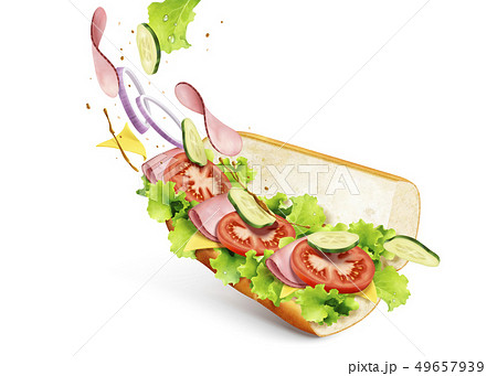 Submarine sandwich with fillings 49657939