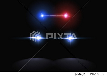 Creative illustration of police car silhouette headlights, blinking isolated on background. Glowing 49658067