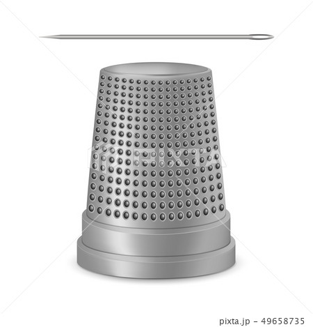 Creative illustration of needle, thimble isolated on white background. Art design sewing tailor 49658735