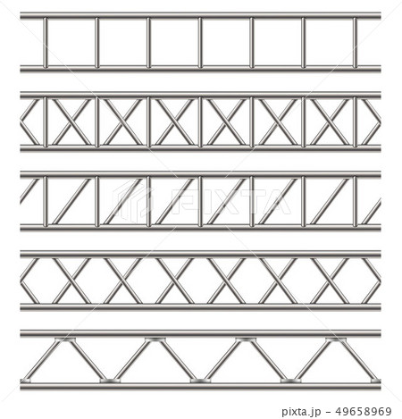 Creative illustration of steel truss girder, chrome pipes isolated on background. Art design 49658969