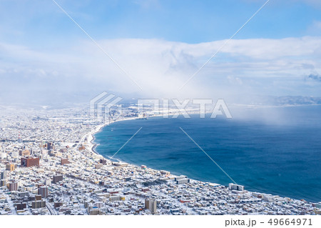 Beautiful landscape and cityscape from Mountain Hakodate for look around city skyline Beautiful landscape and cityscape from Mountain Hakodate for look around city skyline 49664971