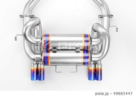 Tuning exhaust system for a sports car. Car muffler, exhaust silencer. 49665447