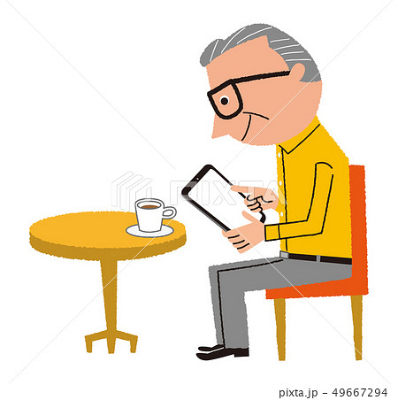 カフェでタブレット操作するシニア 49667294