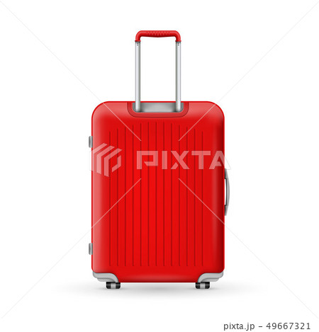 Creative illustration of realistic large polycarbonate travel plastic suitcase with wheels isolated 49667321