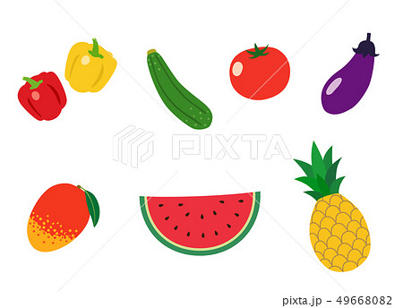 夏の野菜と果物 アイコンセットのイラスト素材