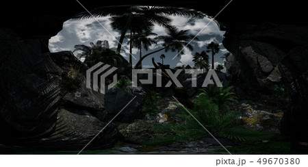 vr 360 camera inside tropical cave in jungle with 49670380