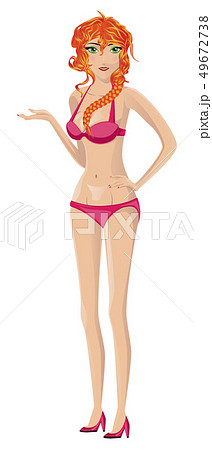 Red haired girl in pink bikini 49672738