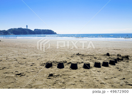 神奈川県 江ノ島 海と砂浜の写真素材