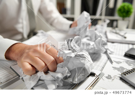 Angry businessman has stress and troubles with bad 49673774