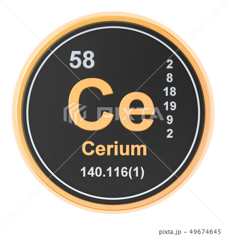 Cerium Ce chemical element. 3D rendering Cerium Ce chemical element. 3D rendering 49674645