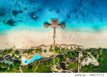 Aerial view of beautiful hotel in Indian ocean Aerial view of beautiful hotel in Indian ocean 49675772