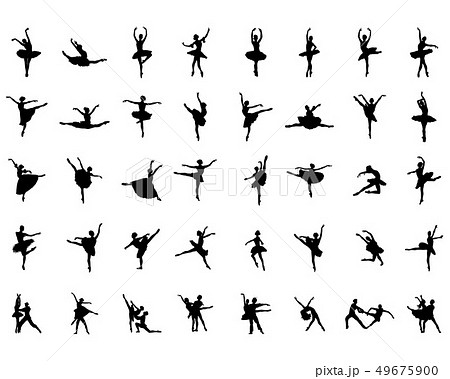 Black silhouettes of ballerinas on a white backgro Black silhouettes of ballerinas on a white backgro 49675900