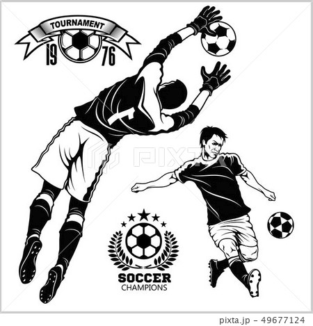 Soccer football players running and kicking a ball - sports illustration 49677124