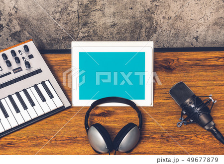 home studio, digital audio recording equipment 49677879