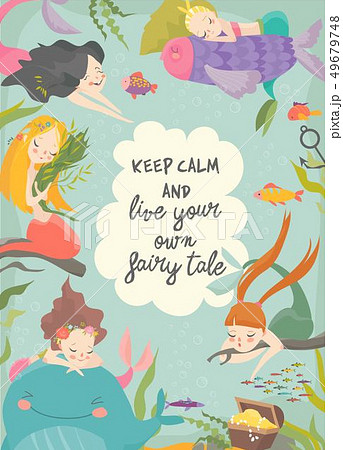 Cute cartoon frame with little mermaids. Under the sea 49679748