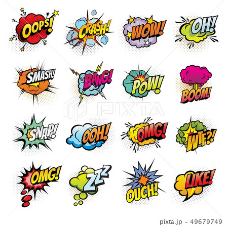 Comic book sound blast bubbles cartoon icons 49679749