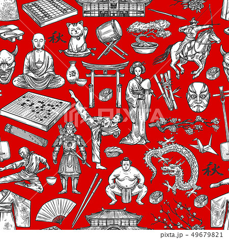 Japan culture tradition sketch seamless pattern Japan culture tradition sketch seamless pattern 49679821