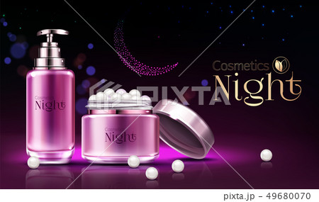 Night cosmetics product realistic vector ad banner 49680070