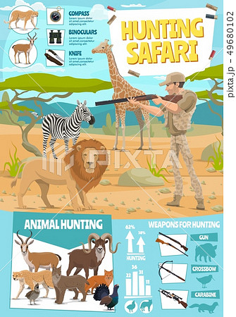 Hunting Safari Hunter Equipment Infographicのイラスト素材