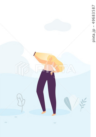 Beautiful Girl Standing under Lights Flat Banner 49683587