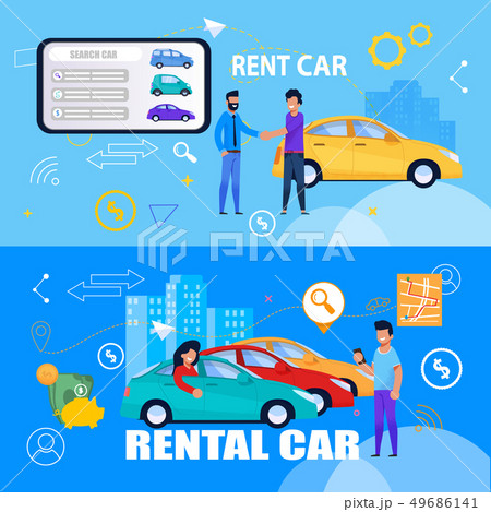 Rent Car Layout Set. People Character Flat Banner. 49686141