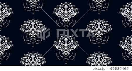 Mehendi mandala design flower with hanging pendent details vector seamless pattern illustration. 49686466