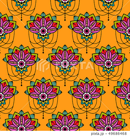 Mehendi mandala design flower with hanging pendent details vector cutout illustration. 49686468