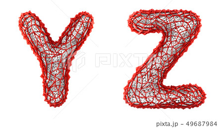Realistic 3D letters set Y, Z made of red plastic. 49687984