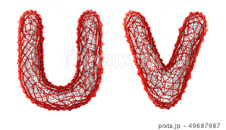 Realistic 3D letters set U, V made of red plastic. Realistic 3D letters set U, V made of red plastic. 49687987