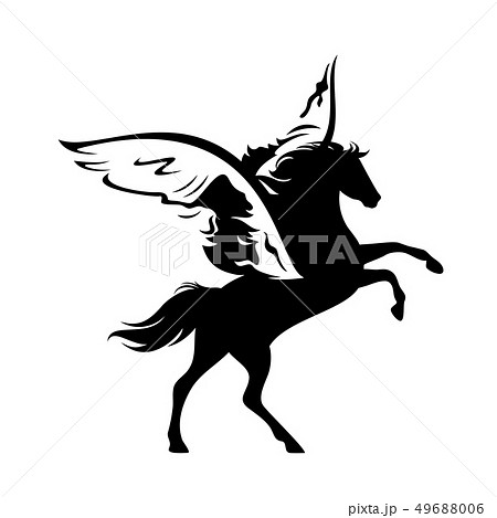 Winged Pegasus Horse Black Vector Designのイラスト素材