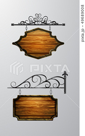 hanging, wooden Board vector, wooden object for text. 49689008