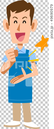 納得するエプロンを付けた男性のイラスト素材