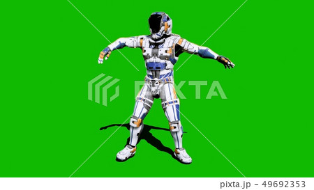 Astronaut-soldier of the future, dancing in front of a green screen. 3D Rendering Astronaut-soldier of the future, dancing in front of a green screen. 3D Rendering 49692353