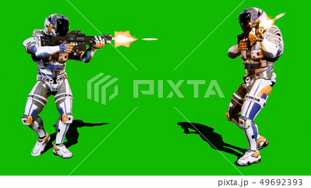 A lone soldier of the future attacks the enemy on the background of the green screen. 3D Rendering A lone soldier of the future attacks the enemy on the background of the green screen. 3D Rendering 49692393