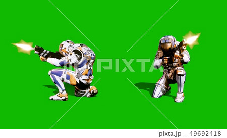 A lone soldier of the future attacks the enemy on the background of the green screen. 3D Rendering 49692418