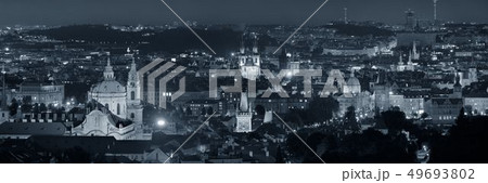 Prague skyline rooftop view at night 49693802