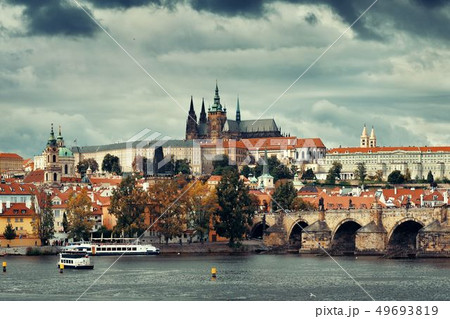 Prague skyline and bridge Prague skyline and bridge 49693819