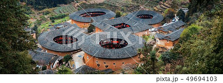 Fujian Tulou aerial panorama view 49694103