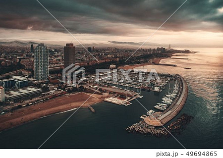 Barcelona Coast aerial sunrise view 49694865