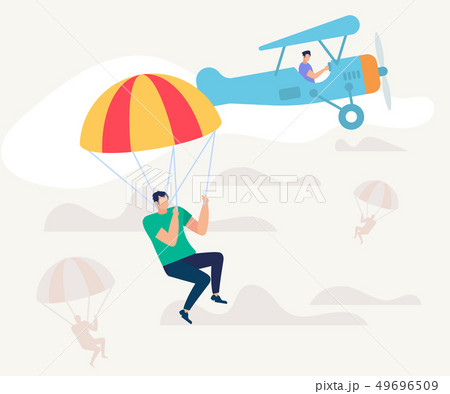 Man Jumped from Airplane with Parachute. Skydiving 49696509