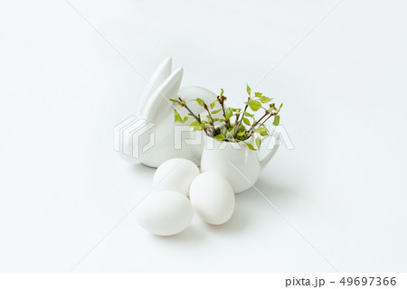 Easter eggs, bunny and branch   49697366