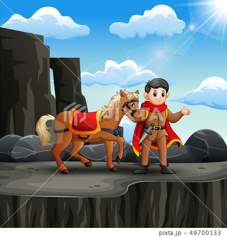 Prince with his horse on the cliff 49700133