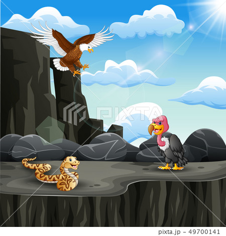 Many animal cartoon at mountain cliff Many animal cartoon at mountain cliff 49700141