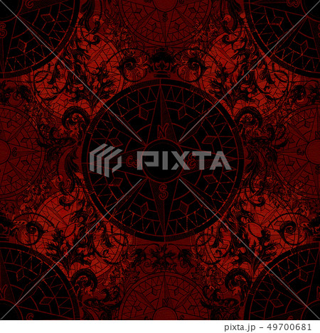 Seamless gothic pattern with baroque compass Seamless gothic pattern with baroque compass 49700681