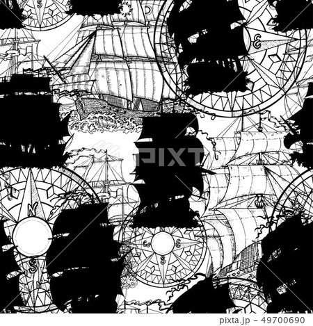 Seamless vector pattern with silhouettes of ships 49700690