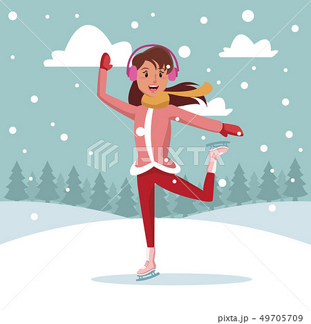 Woman ice skates cartoon Woman ice skates cartoon 49705709