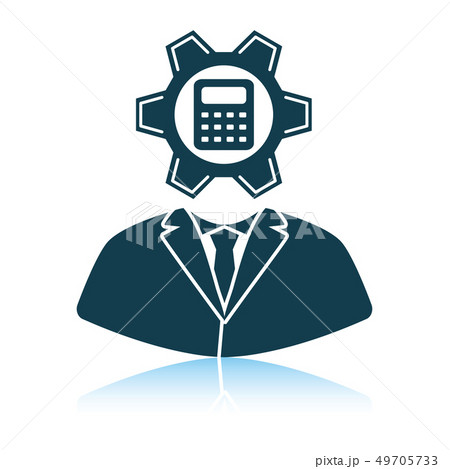 Analyst with gear hed and calculator inside icon Analyst with gear hed and calculator inside icon 49705733